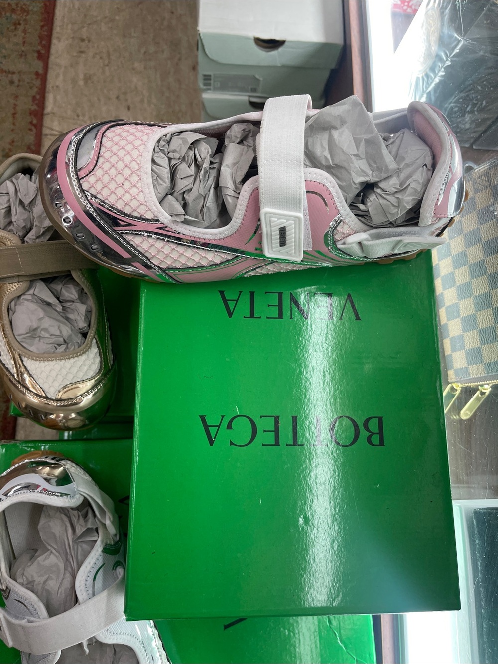 Bottega Veneta Pink and White Mesh Leather Women's Sneaker
